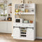 ES.SIKAIC Armario de cocina Blanco / Madera de ingeniería / Moderno Armario de Cocina con Regletas de Enchufes Estantes Ajustables 3 Cajones y Botellero Extraíble 103,5x40x180 cm Blanco