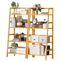 ES.SIKAIC Estantería de baño natural / Madera / Clásico Estantería de baño en forma de escalera con 4 niveles, estantería multifuncional para zapatos y libros para espacios pequeños