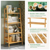 ES.SIKAIC Estantería de baño natural / Madera / Clásico Estantería de baño en forma de escalera con 4 niveles, estantería multifuncional para zapatos y libros para espacios pequeños
