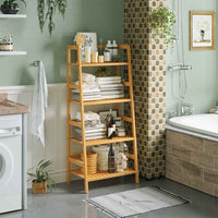 ES.SIKAIC Estantería de baño natural / Madera / Clásico Estantería de baño en forma de escalera con 4 niveles, estantería multifuncional para zapatos y libros para espacios pequeños