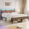 ES.SIKAIC Camas Marrón Vintage / 140x190cm / Moderno Marco de Cama de Metal con Iluminación LED 3 Puertos USB y Cabecero con Almacenamiento Marrón Vintage