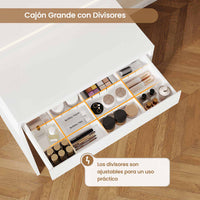ES.SIKAIC Tocadores Blanco / Madera de ingeniería / Moderno Tocador con Espejo y Iluminación LED 1 Cajón Grande con Divisores Ajustables Blanco