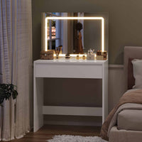 ES.SIKAIC Tocadores Blanco / Madera de ingeniería / Moderno Tocador con Espejo y Iluminación LED 1 Cajón Grande con Divisores Ajustables Blanco