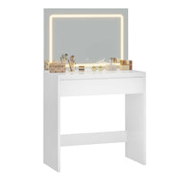ES.SIKAIC Tocadores Blanco / Madera de ingeniería / Moderno Tocador con Espejo y Iluminación LED 1 Cajón Grande con Divisores Ajustables Blanco