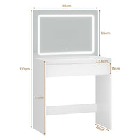 ES.SIKAIC Tocadores Blanco / Madera de ingeniería / Moderno Tocador con Espejo y Iluminación LED 1 Cajón Grande con Divisores Ajustables Blanco