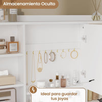 ES.SIKAIC Tocadores Blanco / Madera de ingeniería / Moderno Tocador con Espejo y Iluminación LED en Brillo Ajustable 5 Cajones Enchufes y Estantes Ajustables Blanco