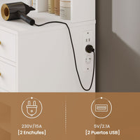 ES.SIKAIC Tocadores Blanco / Madera de ingeniería / Moderno Tocador con Espejo y Iluminación LED en Brillo Ajustable 5 Cajones Enchufes y Estantes Ajustables Blanco