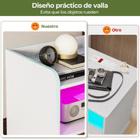 ES.SIKAIC Mesita de noche Blanco / Madera de ingeniería / Moderno 2PCS Mesilla de noche con estación de carga e iluminación LED Negro con 2 cajones y 1 Blanco
