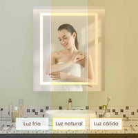 ES.SIKAIC Espejo Gabinete Blanco / Madera de ingeniería / Moderno 51 cm Armario Espejo Baño con Iluminación LED y Estantes Ajustables Blanco