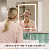 ES.SIKAIC Espejo Gabinete Blanco / Madera de ingeniería / Moderno 51 cm Armario Espejo Baño con Iluminación LED y Estantes Ajustables Blanco