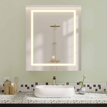 ES.SIKAIC Espejo Gabinete Blanco / Madera de ingeniería / Moderno 51 cm Armario Espejo Baño con Iluminación LED y Estantes Ajustables Blanco