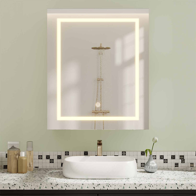 ES.SIKAIC Espejo Gabinete Blanco / Madera de ingeniería / Moderno 51 cm Armario Espejo Baño con Iluminación LED y Estantes Ajustables Blanco