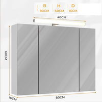 ES.SIKAIC Espejo Gabinete 80/90 cm Mueble de baño Espejo Gabinete con 3 puertas y enchufe de iluminación blanco