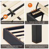 ES.SIKAIC Camas Negro / Madera de ingeniería / Moderno 90 x 200 cm Single Metal Bed Frame with LED Lights and Slatted Base Black