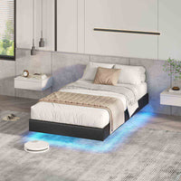 ES.SIKAIC Camas Negro / Madera de ingeniería / Moderno 90 x 200 cm Single Metal Bed Frame with LED Lights and Slatted Base Black
