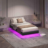 ES.SIKAIC Camas Negro / Madera de ingeniería / Moderno 90 x 200 cm Single Metal Bed Frame with LED Lights and Slatted Base Black