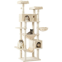ES.SIKAIC Árboles para gatos Beige / Tejidos de felpa / Moderno Árbol para gatos con poste rascador grande de 193 cm de alto y varios niveles con 2 cuevas, 2 plataformas y hamaca beige