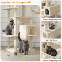 ES.SIKAIC Árboles para gatos Beige / Tejidos de felpa / Moderno Árbol para gatos con poste rascador grande de 193 cm de alto y varios niveles con 2 cuevas, 2 plataformas y hamaca beige