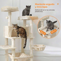 ES.SIKAIC Árboles para gatos Beige / Tejidos de felpa / Moderno Árbol para gatos con poste rascador grande de 193 cm de alto y varios niveles con 2 cuevas, 2 plataformas y hamaca beige