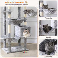 ES.SIKAIC Árboles para gatos Gris claro / Tejidos de felpa / Moderno Árbol para gatos con poste rascador grande de 193 cm de alto y varios niveles con 2 cuevas, 2 plataformas y hamaca gris claro