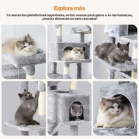 ES.SIKAIC Árboles para gatos Gris claro / Tejidos de felpa / Moderno Árbol para gatos con poste rascador grande de 193 cm de alto y varios niveles con 2 cuevas, 2 plataformas y hamaca gris claro