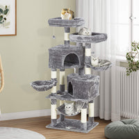 ES.SIKAIC Árboles para gatos Hellgrau / Modern / Plüschstoffe Árbol rascador resistente para gatos de gran tamaño con 2 plataformas, cueva grande y postes de sisal natural, color gris claro