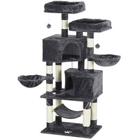 ES.SIKAIC Árboles para gatos Gris oscuro / Tableros aglomerados / Moderno Árbol rascador resistente para gatos de gran tamaño con 2 plataformas, cueva grande y postes de sisal natural, color gris oscuro