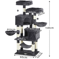 ES.SIKAIC Árboles para gatos Gris oscuro / Tableros aglomerados / Moderno Árbol rascador resistente para gatos de gran tamaño con 2 plataformas, cueva grande y postes de sisal natural, color gris oscuro
