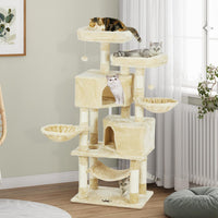 ES.SIKAIC Árboles para gatos Beige / Tableros aglomerados / Moderno Árbol rascador resistente para gatos de gran tamaño con 2 plataformas, cueva grande y postes de sisal natural en color beige