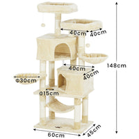 ES.SIKAIC Árboles para gatos Beige / Tableros aglomerados / Moderno Árbol rascador resistente para gatos de gran tamaño con 2 plataformas, cueva grande y postes de sisal natural en color beige