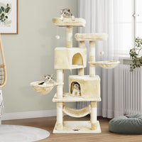 ES.SIKAIC Árboles para gatos Beige / Tableros aglomerados / Moderno Árbol rascador resistente para gatos de gran tamaño con 2 plataformas, cueva grande y postes de sisal natural en color beige