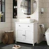 ES.SIKAIC Armario de baño Blanco / Madera de ingeniería / Moderno Armario Bajo Lavabo Armario de Baño con 2 Puertas 60x30x60 cm Blanco