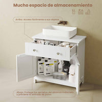 ES.SIKAIC Armario de baño Blanco / Madera de ingeniería / Moderno Armario Bajo Lavabo Armario de Baño con 2 Puertas 60x30x60 cm Blanco