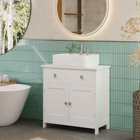 ES.SIKAIC Armario de baño Blanco / Madera de ingeniería / Moderno Armario Bajo Lavabo Armario de Baño con 2 Puertas 60x30x60 cm Blanco