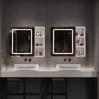 ES.SIKAIC Espejo Gabinete Blanco / Madera de ingeniería / Moderno Armario con espejo LED de una puerta de 70 cm con estante ajustable y espacio de almacenamiento abierto, clase energética A