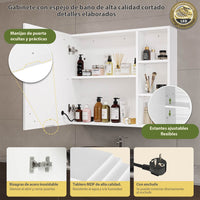 ES.SIKAIC Espejo Gabinete Blanco / Madera de ingeniería / Moderno Armario con espejo LED de una puerta de 70 cm con estante ajustable y espacio de almacenamiento abierto, clase energética A