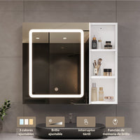 ES.SIKAIC Espejo Gabinete Blanco / Madera de ingeniería / Moderno Armario con espejo LED de una puerta de 70 cm con estante ajustable y espacio de almacenamiento abierto, clase energética A