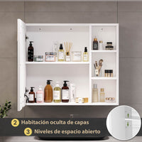 ES.SIKAIC Espejo Gabinete Blanco / Madera de ingeniería / Moderno Armario con espejo LED de una puerta de 70 cm con estante ajustable y espacio de almacenamiento abierto, clase energética A