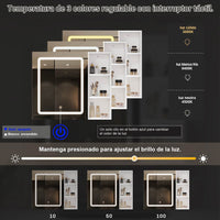 ES.SIKAIC Espejo Gabinete Blanco / Madera de ingeniería / Moderno Armario con espejo LED de una puerta de 70 cm con estante ajustable y espacio de almacenamiento abierto, clase energética A