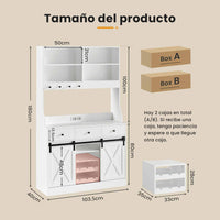 ES.SIKAIC Armario de cocina Blanco / Madera de ingeniería / Moderno Armario de Cocina con Regletas de Enchufes Estantes Ajustables 3 Cajones y Botellero Extraíble 103,5x40x180 cm Blanco