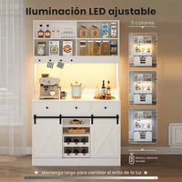ES.SIKAIC Armario de cocina Blanco / Madera de ingeniería / Moderno Armario de Cocina con Regletas de Enchufes Estantes Ajustables 3 Cajones y Botellero Extraíble 103,5x40x180 cm Blanco