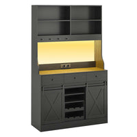 ES.SIKAIC Armario de cocina Negro / Madera de ingeniería / Moderno Armario de Cocina con Regletas de Enchufes Estantes Ajustables 3 Cajones y Botellero Extraíble 103,5x40x180 cm Negro