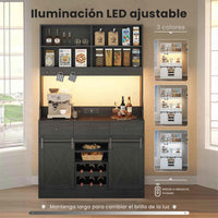 ES.SIKAIC Armario de cocina Negro / Madera de ingeniería / Moderno Armario de Cocina con Regletas de Enchufes Estantes Ajustables 3 Cajones y Botellero Extraíble 103,5x40x180 cm Negro