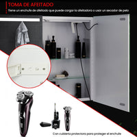 ES.SIKAIC Espejo Gabinete Blanco / Madera de ingeniería / Moderno Armario Espejo Baño de 2 Puertas 80 cm con Iluminación LED 2 Estantes Ajustable y Enchufe Blanco