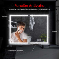 ES.SIKAIC Espejo Gabinete Blanco / Madera de ingeniería / Moderno Armario Espejo Baño de 2 Puertas 80 cm con Iluminación LED 2 Estantes Ajustable y Enchufe Blanco