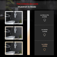 ES.SIKAIC Espejo Gabinete Blanco / Madera de ingeniería / Moderno Armario Espejo Baño de 2 Puertas 80 cm con Iluminación LED 2 Estantes Ajustable y Enchufe Blanco