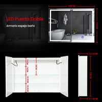 ES.SIKAIC Espejo Gabinete Blanco / Madera de ingeniería / Moderno Armario Espejo Baño de 2 Puertas 80 cm con Iluminación LED 2 Estantes Ajustable y Enchufe Blanco