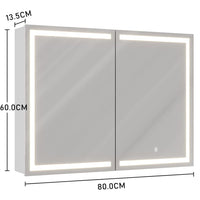 ES.SIKAIC Espejo Gabinete Blanco / Madera de ingeniería / Moderno Armario Espejo Baño de 2 Puertas 80 cm con Iluminación LED 2 Estantes Ajustable y Enchufe Blanco