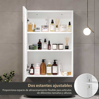 ES.SIKAIC Espejo Gabinete White / Madera de ingeniería / Moderno Botiquín de una puerta de 50 cm con luz y estantes ajustables e interruptor con sensor táctil