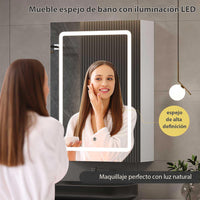 ES.SIKAIC Espejo Gabinete White / Madera de ingeniería / Moderno Botiquín de una puerta de 50 cm con luz y estantes ajustables e interruptor con sensor táctil